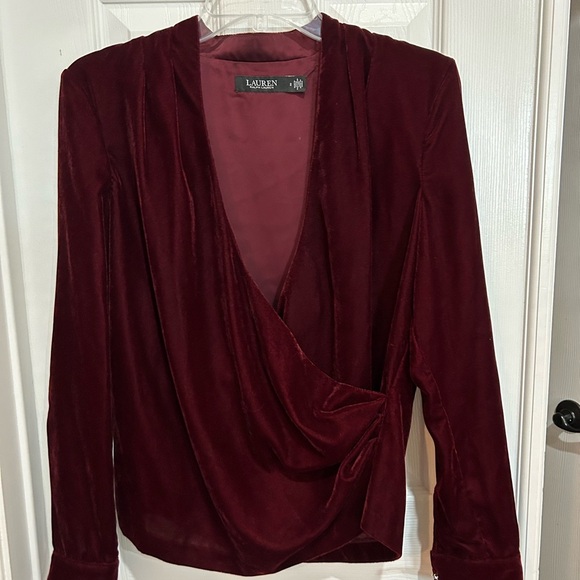 Ralph Lauren Velvet Black Label Suplice Merlot Burgundy Red crossover top size 2 - Picture 4 of 8